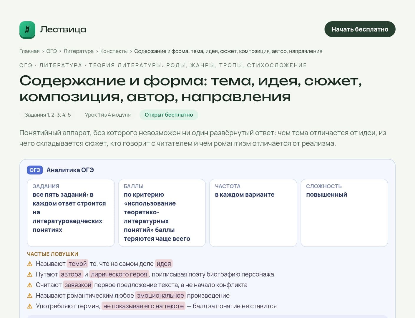 Открытый урок курса ОГЭ по литературе на сайте «Лествицы»